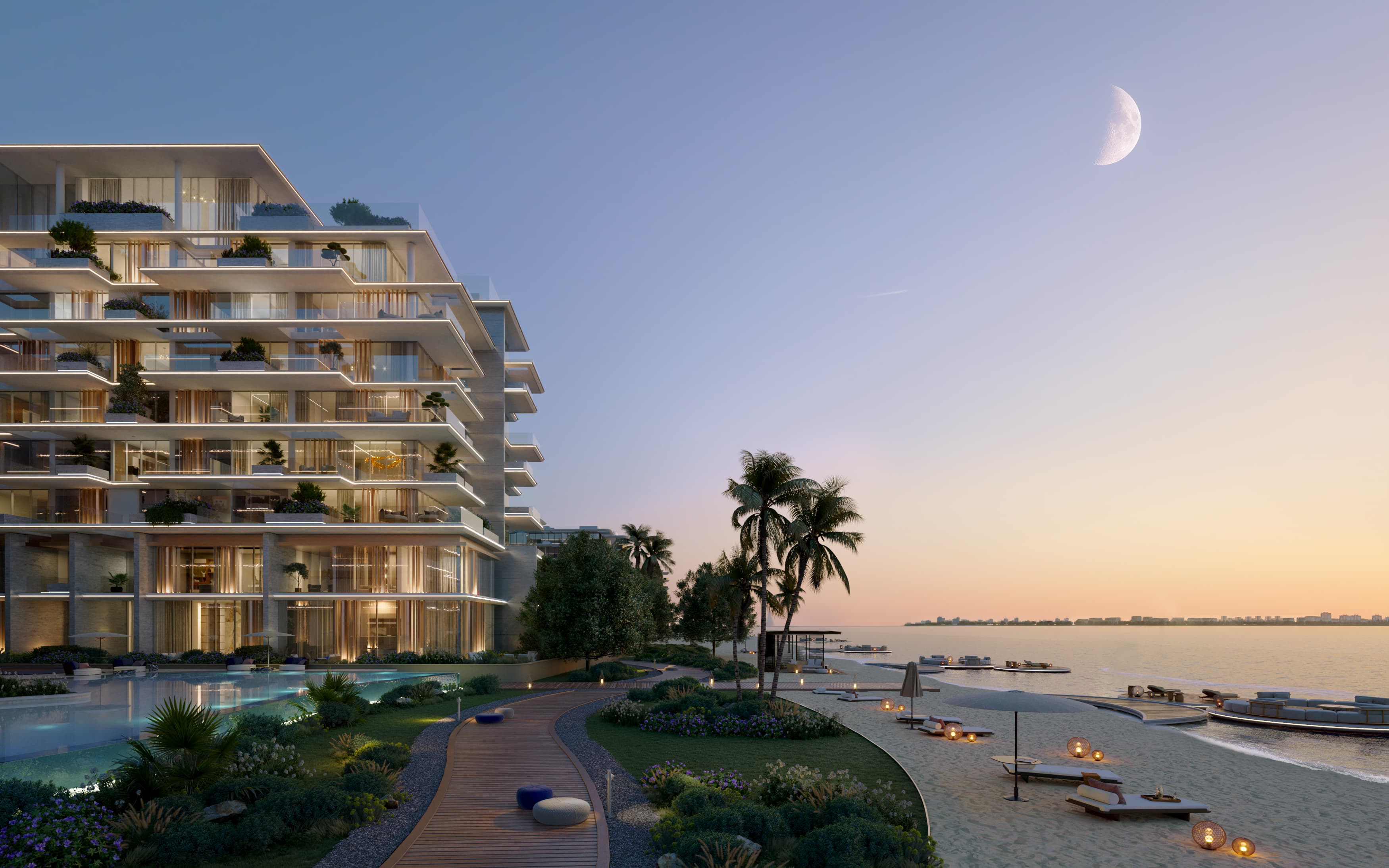 Beachfront bei Nacht